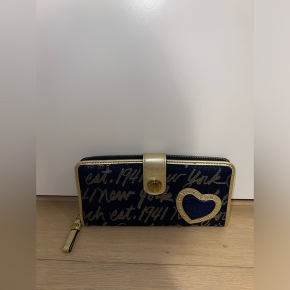 Coach Blue and Gold Snap Wallet With Heart Decal "Est 1941” - Preowned - Picture 4 of 7